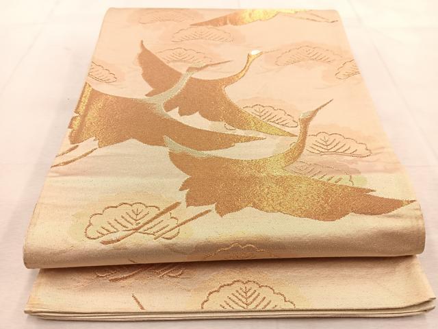 平和屋着物◎六通柄袋帯 飛鶴松文 金糸 正絹 逸品 BAAU8813yc