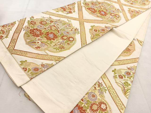 平和屋着物◎六通柄袋帯 唐織 菱天井花文 金糸 正絹 逸品 BAAU8845yc