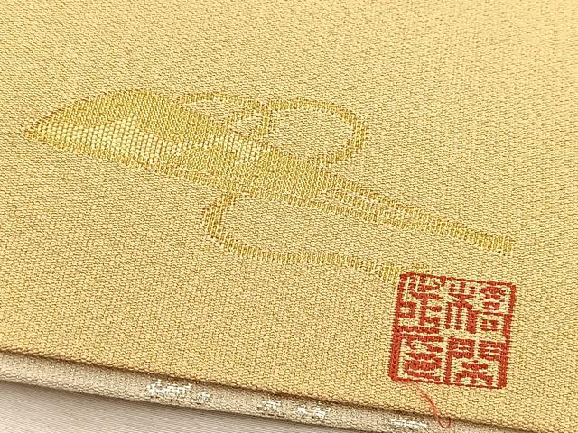平和屋着物◎西陣 美保姿 染色図案家 橋閑歩 両面 全通柄袋帯 屏風花鳥文 銀糸 正絹 逸品 BAAU8853yc