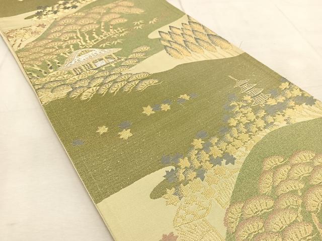 平和屋着物◎六通柄袋帯 古城風景文 金銀糸 正絹 逸品 BAAU8885yc