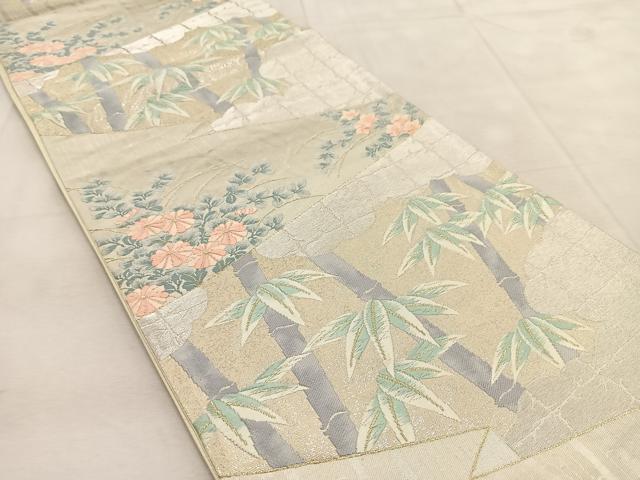 平和屋着物◎六通柄袋帯 唐織 草花文 金銀糸 正絹 逸品 BAAU8916yc