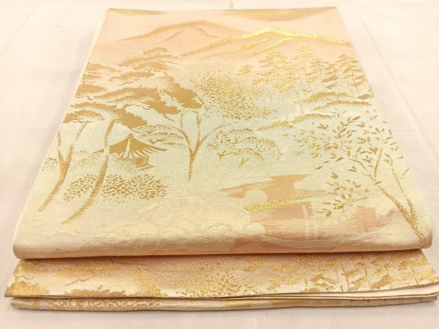 平和屋着物◎六通柄袋帯 遠山風景文 金銀糸 正絹 逸品 BAAU8947yc