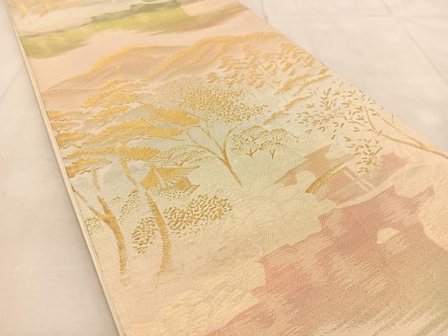 平和屋着物◎六通柄袋帯 遠山風景文 金銀糸 正絹 逸品 BAAU8947yc