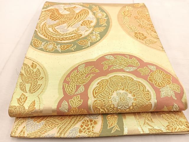 平和屋着物◎六通柄袋帯 鳳凰花絵皿文 金銀糸 正絹 逸品 BAAU9000yc