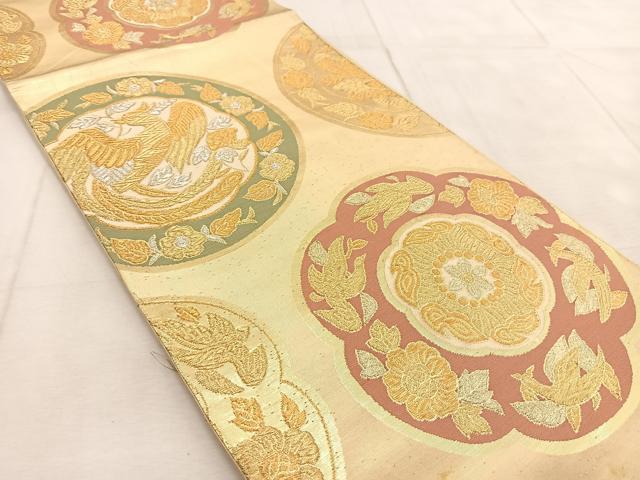 平和屋着物◎六通柄袋帯 鳳凰花絵皿文 金銀糸 正絹 逸品 BAAU9000yc