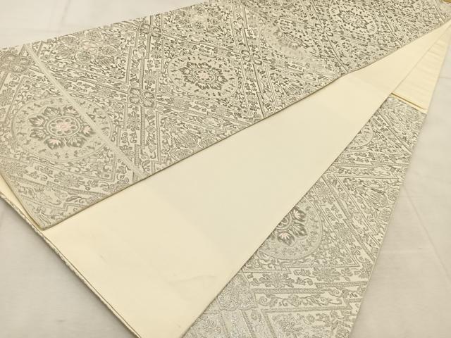 平和屋着物◎六通柄袋帯 唐織 菱天井花文 銀糸 正絹 逸品 BAAU9071yc