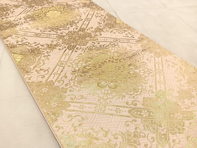 平和屋着物◎六通柄 本袋帯 菱天井花文 金糸 正絹 逸品 BAAU9056yc
