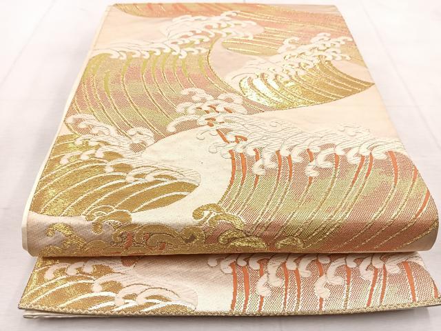 平和屋着物◎六通柄袋帯 唐織 立波文 金糸 正絹 逸品 BAAU9092yc