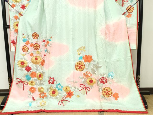 平和屋着物▼お引きずり・お引き摺り・引き振袖 和装 結婚式 舞妓 芸妓 芸者 衣装 駒刺繍 飾花文 暈し染め 金銀糸 逸品 DAAW2377zy