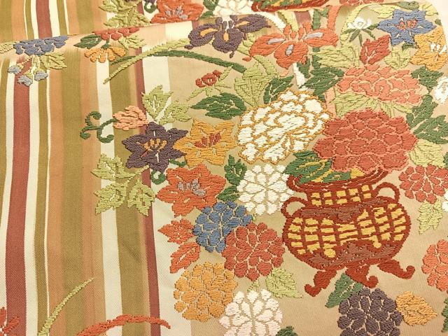 平和屋着物●六通柄袋帯 唐織 花篭文 正絹 逸品 BAAV3265hv