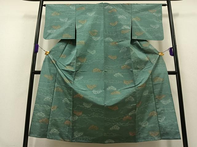 平和屋着物▽上質な紬 単衣 松文 正絹 逸品 AABA9587jh
