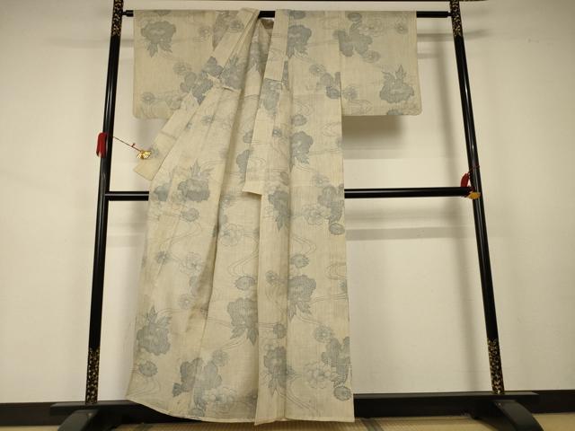 平和屋着物*夏物 小紋 紗 流水草花文 AABA9339jd
