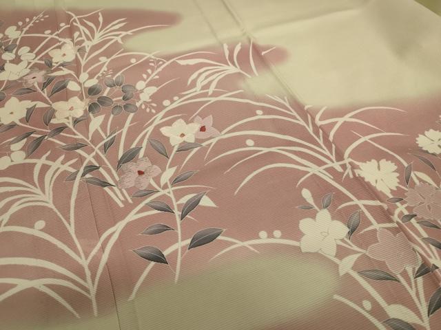 平和屋着物*夏物 訪問着 絽 草花芝文 銀糸 正絹 逸品 AABA9347jd