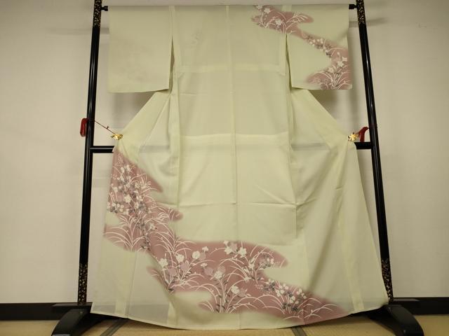 平和屋着物*夏物 訪問着 絽 草花芝文 銀糸 正絹 逸品 AABA9347jd