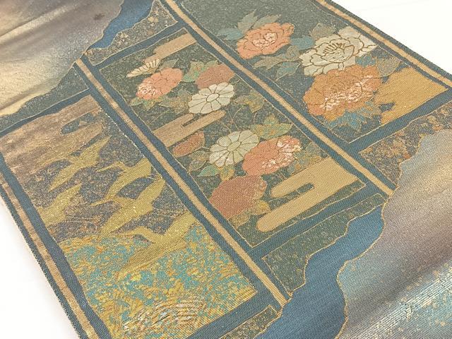 平和屋着物◎太鼓柄袋帯 螺鈿箔 短冊飛鶴花文 正絹 逸品 CAAX2975id
