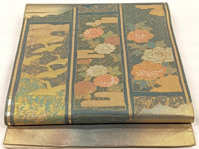 平和屋着物◎太鼓柄袋帯 螺鈿箔 短冊飛鶴花文 正絹 逸品 CAAX2975id