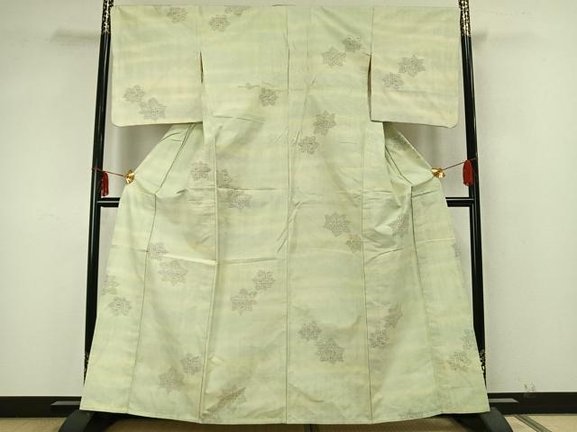 平和屋着物▽上質な紬 単衣 舞葉文 正絹 逸品 AABA7681fy