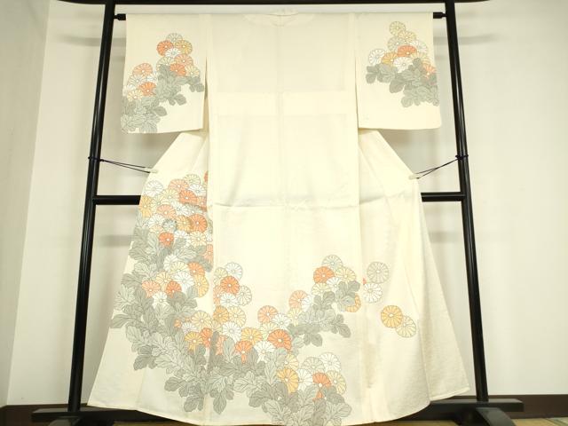 平和屋着物▽訪問着 単衣 刺繍 菊尽くし 正絹 逸品 DAAV5938az