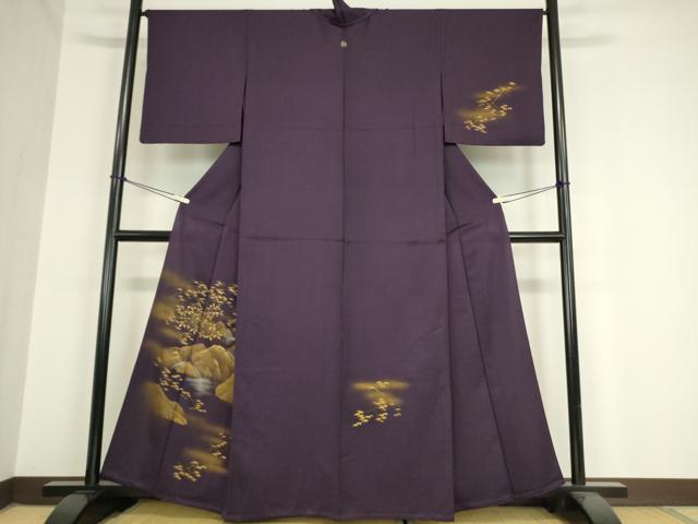 平和屋着物▽訪問着 単衣 竹屋町刺繍 風景草葉文 金彩 正絹 逸品 DAAV5977az
