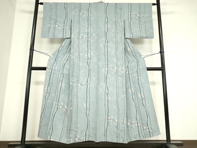平和屋着物▽上質な小紋 単衣 ふくれ織 枝花文 正絹 逸品 DAAV5975az