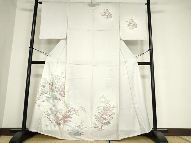 平和屋着物▽訪問着 単衣 流水花文 正絹 逸品 未使用 DAAV5979az