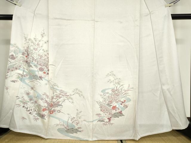 平和屋着物▽訪問着 単衣 流水花文 正絹 逸品 未使用 DAAV5979az