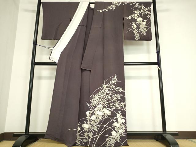 平和屋着物▽訪問着 単衣 駒刺繍 草花文 鬼しぼ縮緬 正絹 逸品 DAAX3010az