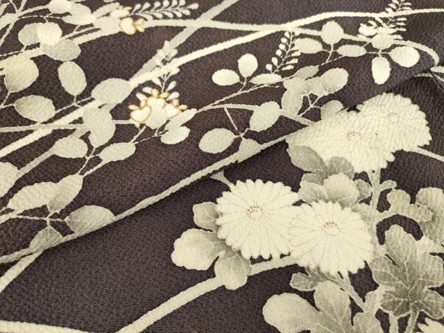 平和屋着物▽訪問着 単衣 駒刺繍 草花文 鬼しぼ縮緬 正絹 逸品 DAAX3010az