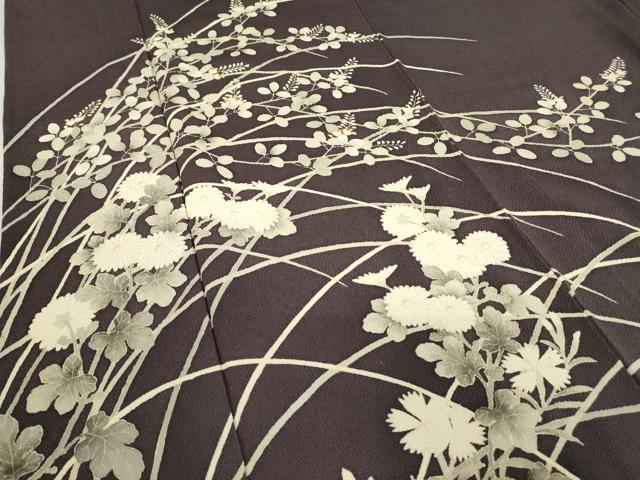 平和屋着物▽訪問着 単衣 駒刺繍 草花文 鬼しぼ縮緬 正絹 逸品 DAAX3010az