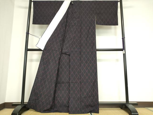 平和屋着物▽上質な紬 単衣 菱文 正絹 逸品 DAAX3003az