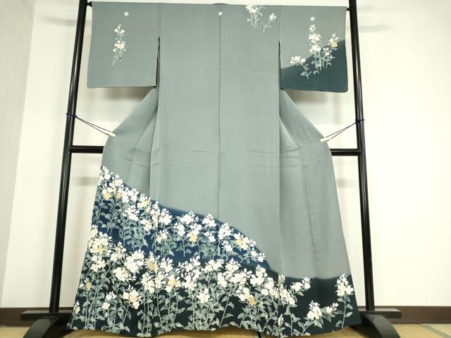 平和屋着物▽訪問着 単衣 駒刺繍 草花文 暈し染め 金彩 正絹 逸品 DAAX3037az