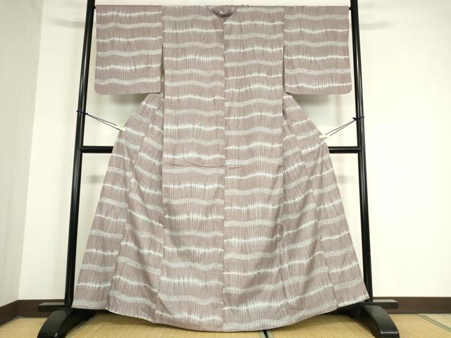 平和屋着物▽本場縞大島紬 単衣 杢目絞り 横段文 やまと誂製 正絹 逸品 DAAX3045az