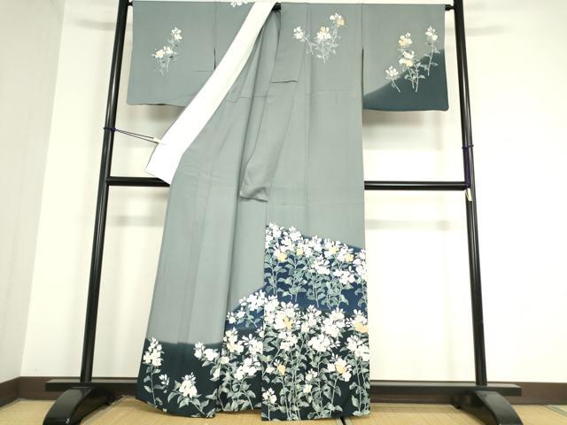 平和屋着物▽訪問着 単衣 駒刺繍 草花文 暈し染め 金彩 正絹 逸品 DAAX3037az