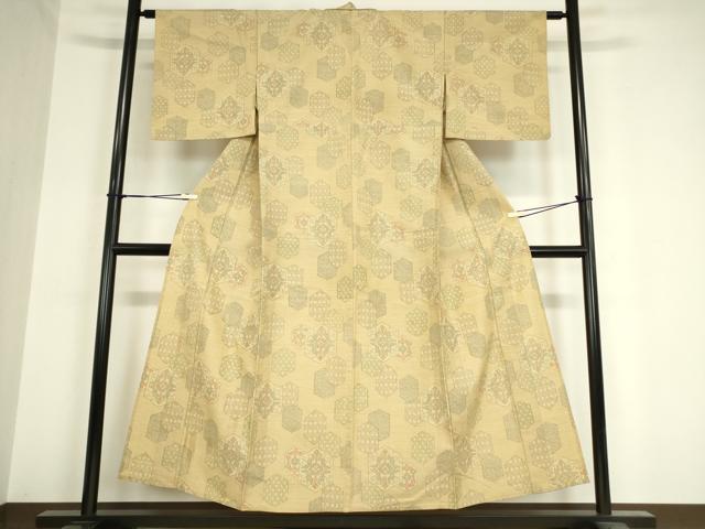 平和屋着物▽上質な紬 単衣 亀甲花文 正絹 逸品 DAAX3056az
