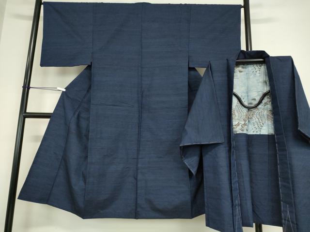 平和屋着物▽男性 紬 単衣 アンサンブル 留紺色 正絹 逸品 DAAX3096az