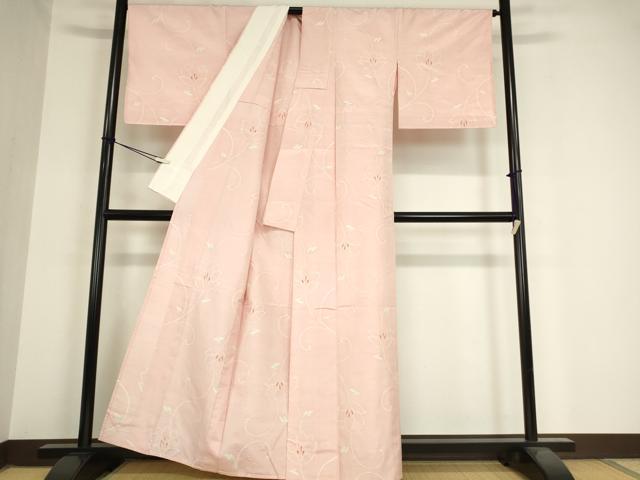 平和屋着物▽上質な紬 単衣 花唐草文 正絹 逸品 DAAX3080az