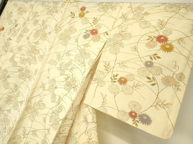 平和屋着物▽訪問着 単衣 駒刺繍 草花文 金彩 伊と幸 反端付き 正絹 逸品 未使用 DAAX3094az