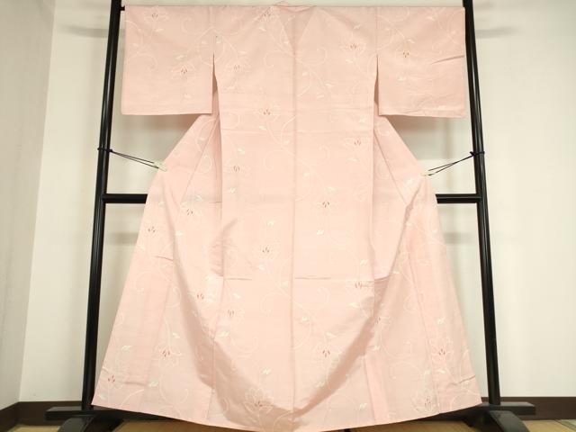 平和屋着物▽上質な紬 単衣 花唐草文 正絹 逸品 DAAX3080az