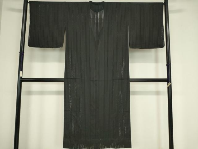 平和屋着物▽道行コート スリーシーズン 春夏秋 塵除け 縞 黒色 ロング丈 正絹 逸品 未使用 DAAX3133az
