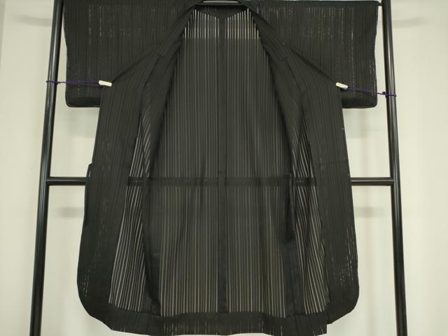 平和屋着物▽道行コート スリーシーズン 春夏秋 塵除け 縞 黒色 ロング丈 正絹 逸品 未使用 DAAX3133az