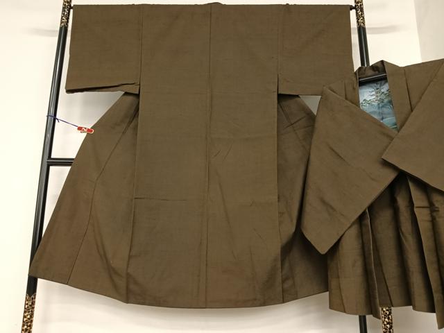 平和屋着物●男性 紬 アンサンブル 色無地 赤墨色 正絹 逸品 AABA8835zg