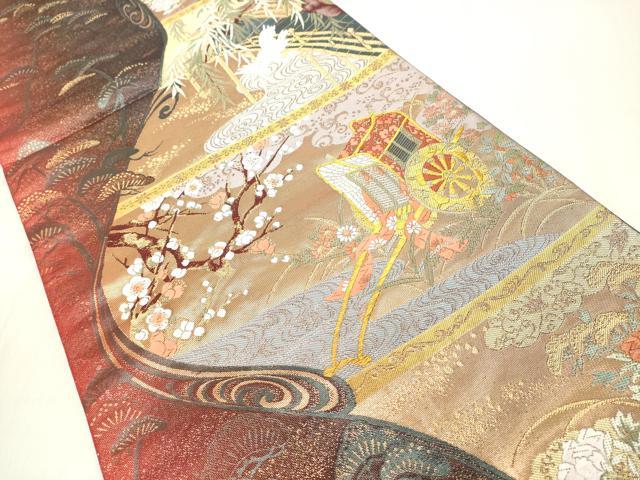 平和屋着物◎六通柄袋帯 唐織 御所車花鳥文 金糸 正絹 逸品 DAAX5181cd