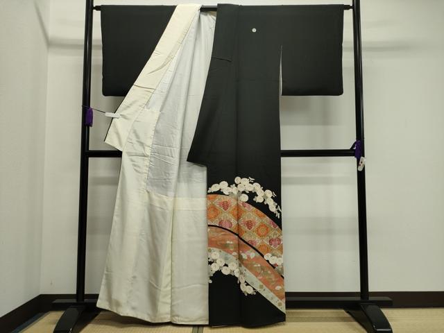 平和屋着物■豪華黒留袖 駒刺繍 桐菊吉祥文 金銀彩 正絹 逸品 CAAY6417gh