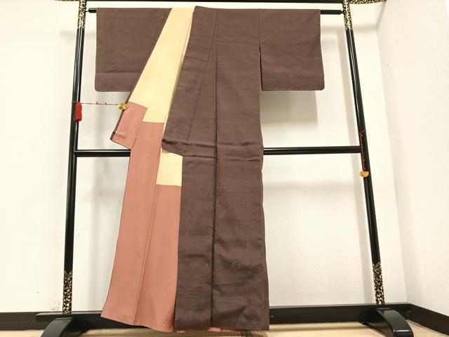 平和屋着物●色留訪問着 紬地 手描き ろうけつ染め 流水花蝶文 正絹 逸品 AABB1462ph