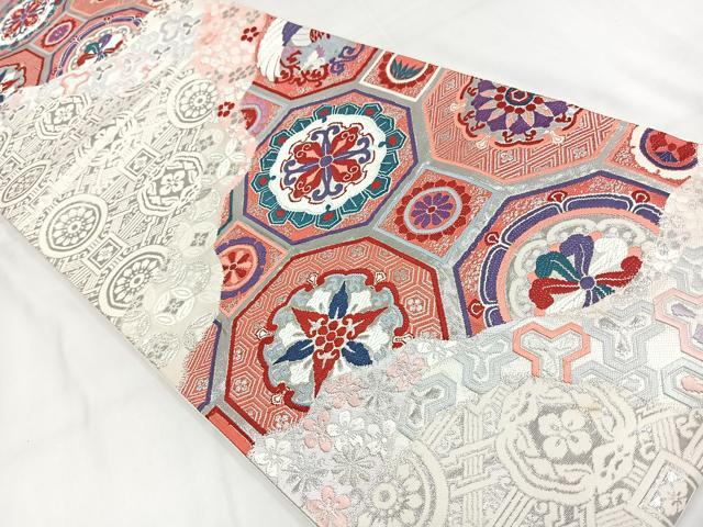 平和屋着物◎六通柄袋帯 唐織 鳳凰花文 銀糸 正絹 逸品 AABB0769uw