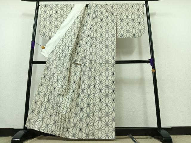 平和屋着物▽上質な紬 単衣 麻の葉文様 正絹 逸品 AABB2471jh
