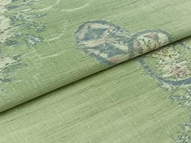 平和屋着物▽上質な紬 単衣 草花文 正絹 逸品 未使用 AABB2470jh