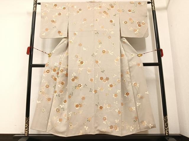平和屋着物●訪問着 友禅 駒刺繍 枝花文 金彩 正絹 逸品 AABB2963ph