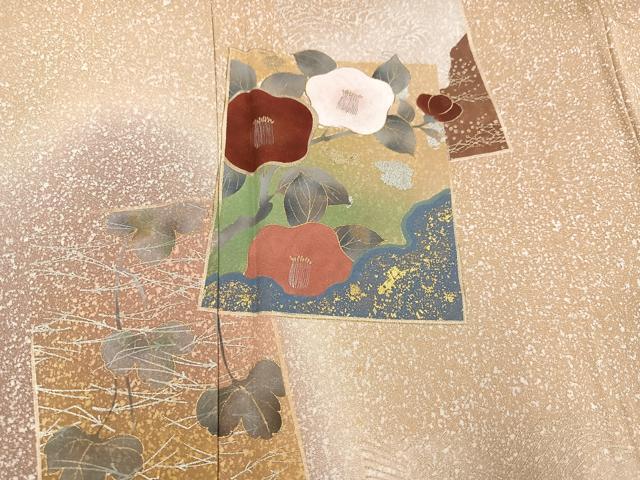 平和屋着物●訪問着 手描き 色紙枝花文 たたき染め 金銀彩 正絹 逸品 AABB2939ph