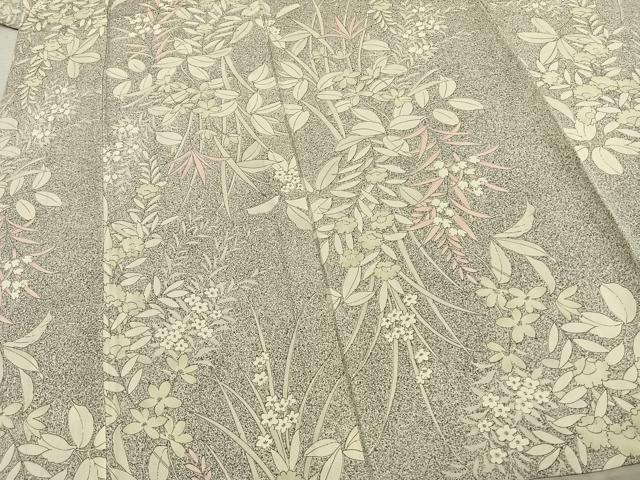 平和屋着物▽上質な小紋 単衣 草花文 正絹 逸品 AABA7780fy